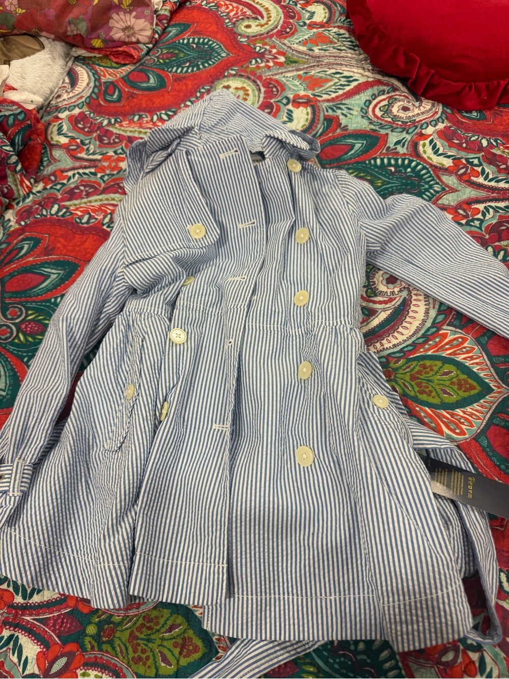 Ralph Lauren Blue & White Striped Kids Trench Coat
